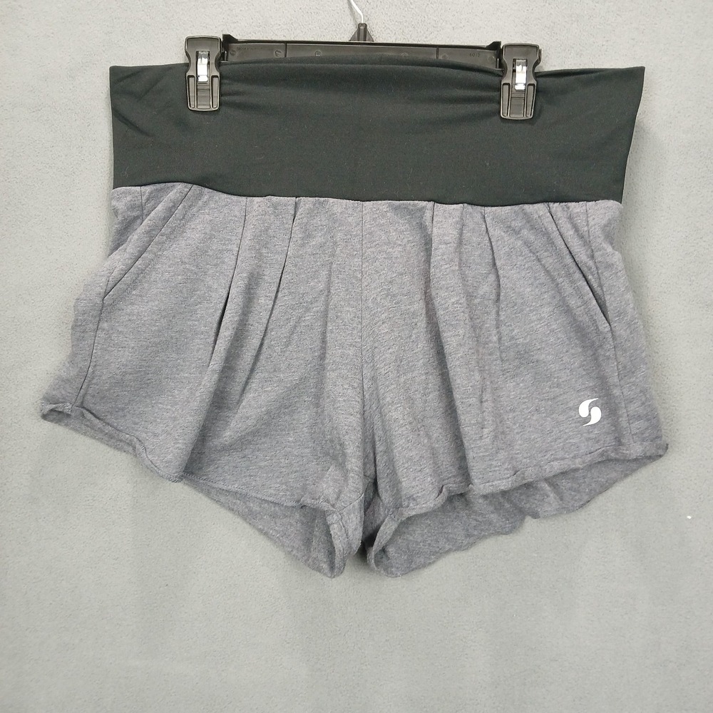 Soffe Curvy Dance Shortie Shorts Womens XL Gray Black Pleated Loose Fit Athletic